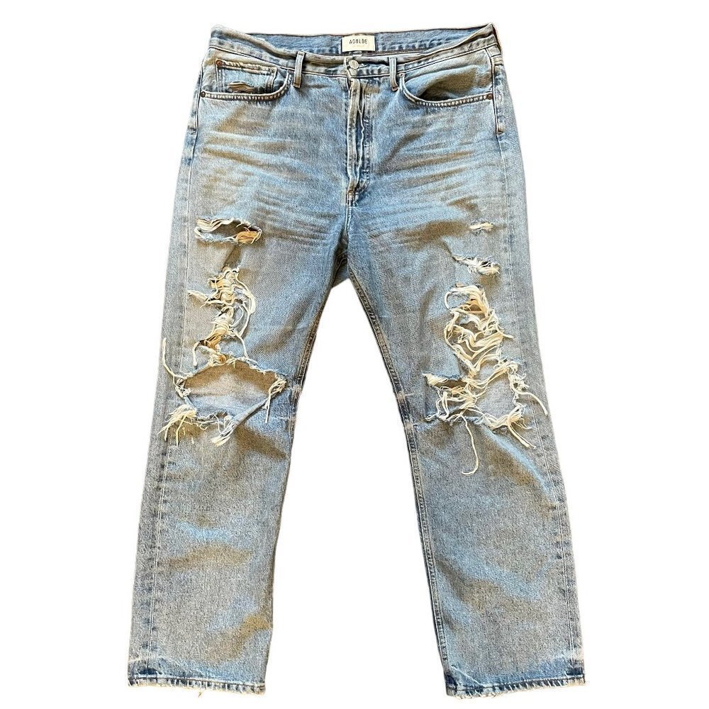 Agolde 90’s High Rise Loose Fit Medium Wash Distressed Jeans in Fallout Size 31